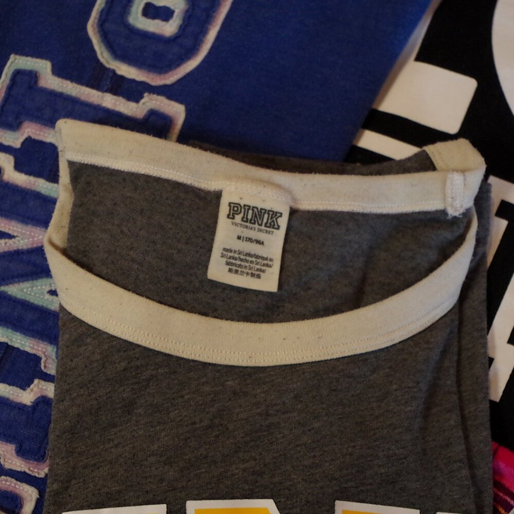 VS PINK Gray Yellow Logo Ringer Tee - Picture 3 of 5